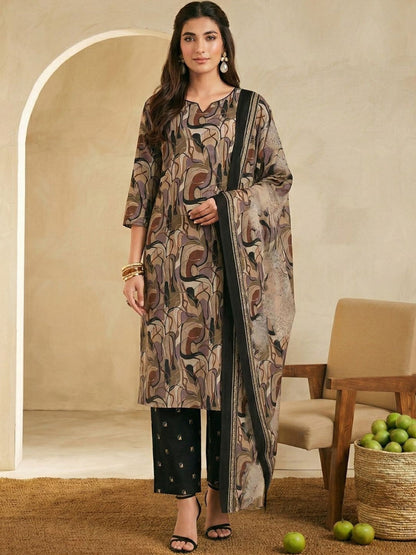 Printed Pure Cotton Notched Neck Kurta & Trousers With Dupatta