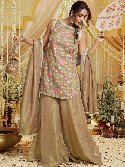 Dhiyona IN Women Floral Embroidered Regular Thread Work Kurta & Palazzos With Dupatta