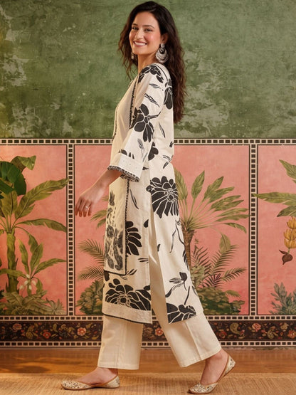 Printed Pure Cotton Round Neck Kurta & Palazzos
