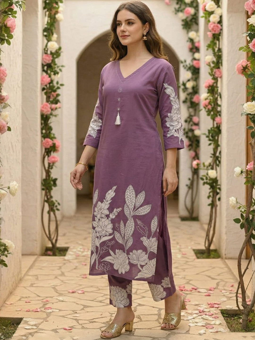 Women Floral Printed Regular Pure Cotton Kurta with Trousers