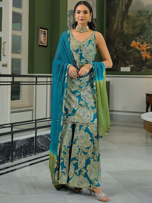 Dhiyona HOP Women Floral Printed Kurta with Sharara & Dupatta