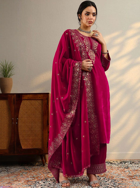 Dhiyona LL Women Ethnic Motifs Embroidered Kurta with Palazzos & Dupatta