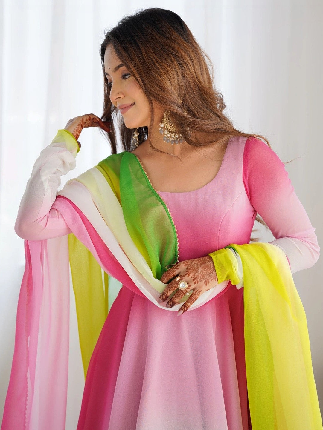 Women Ombre Dyed Regular Kurta with Trousers & With Dupatta
