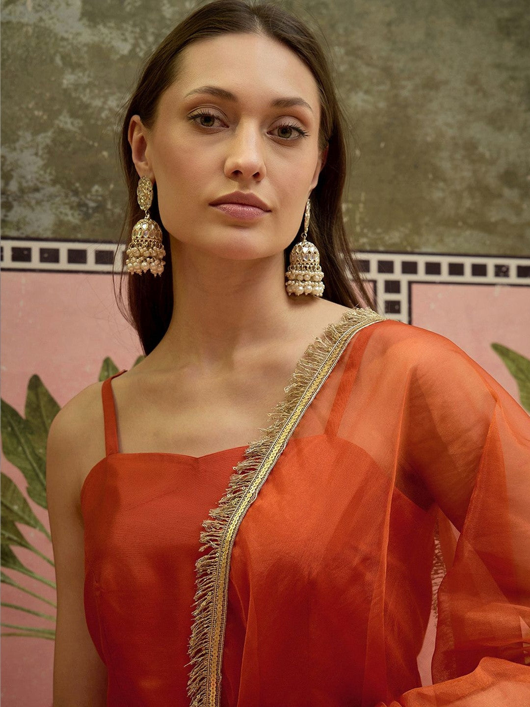Embroidered Shantoon Shoulder Straps Kurti & Palazzos With Dupatta