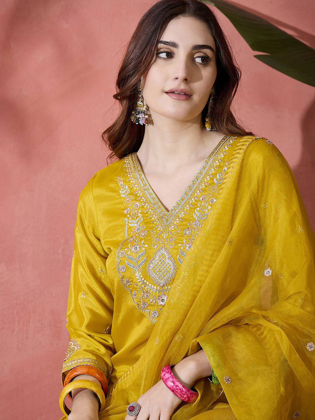 Women Ethnic Motifs Embroidered Regular Sequinned Kurta With Trousers & Dupatta