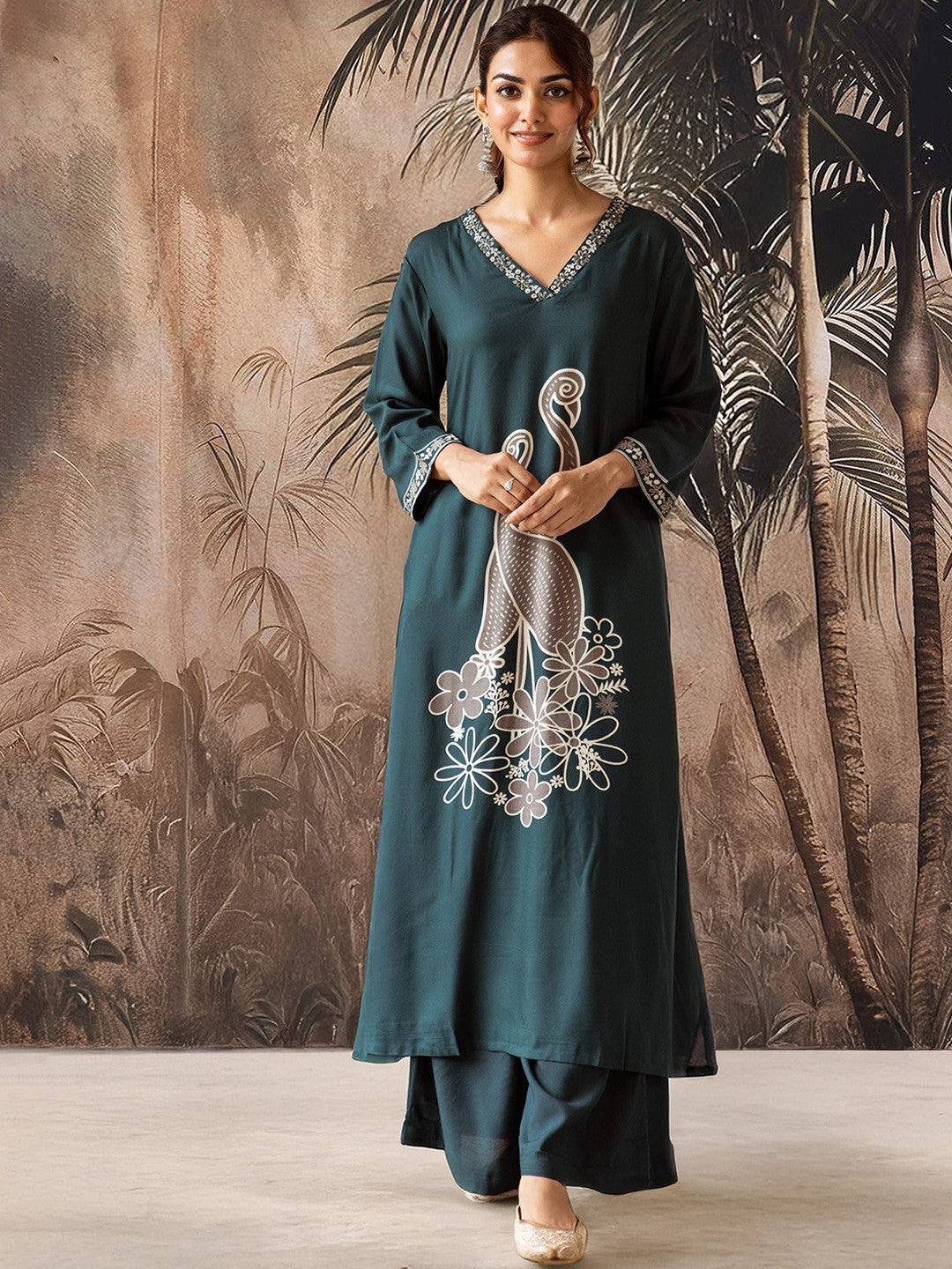 Printed Straight Kurta & Palazzo