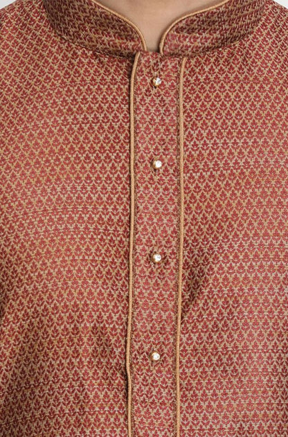 Men's Maroon Silk Blend Straight Kurta Pyjama Set