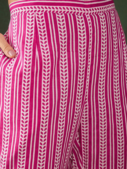 Floral Printed Pure Cotton Kurta With Trousers & Dupatta