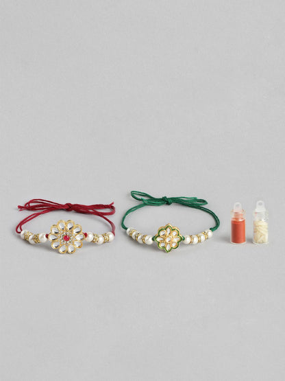 Dhiyona Unisex Set of 2 Beaded Bhai Bhabhi Rakhis With Roli & Chawal