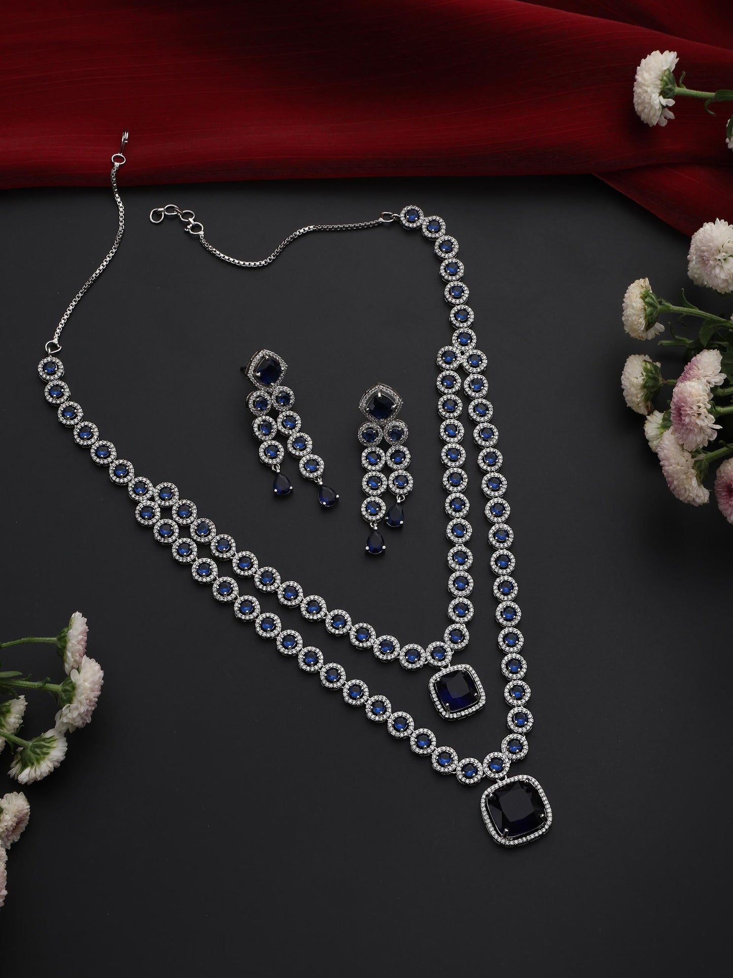Dhiyona ST Double String Emerald & Diamond Necklace and Earring