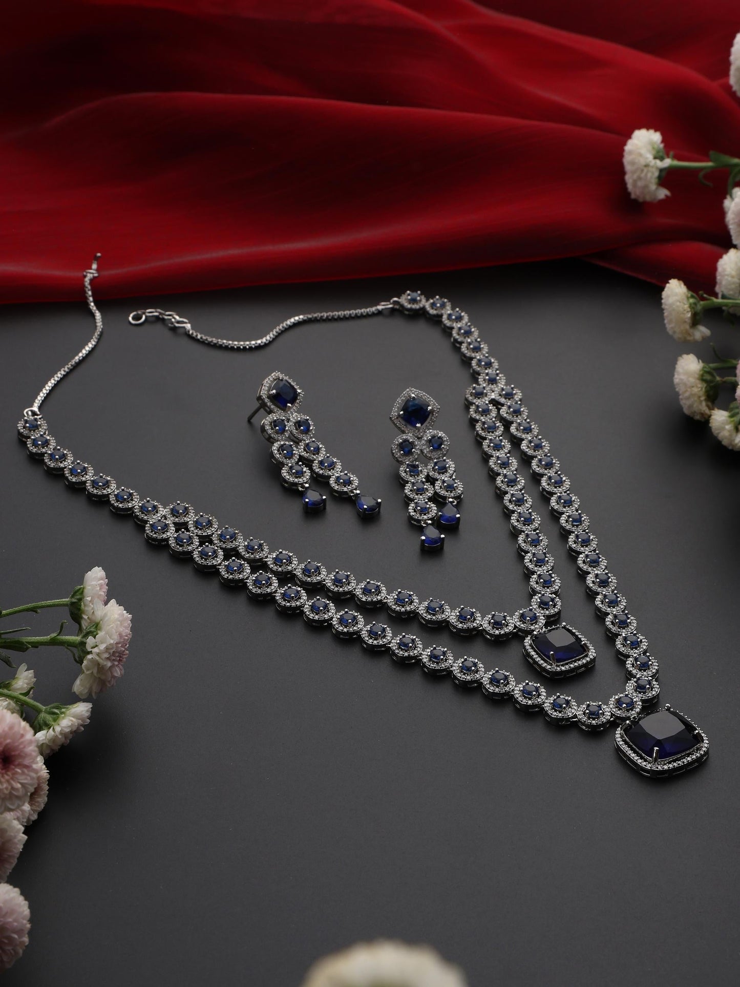 Dhiyona ST Double String Emerald & Diamond Necklace and Earring