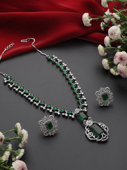 Dhiyona ST Big Emerald Diamond Necklace with Stud Earring