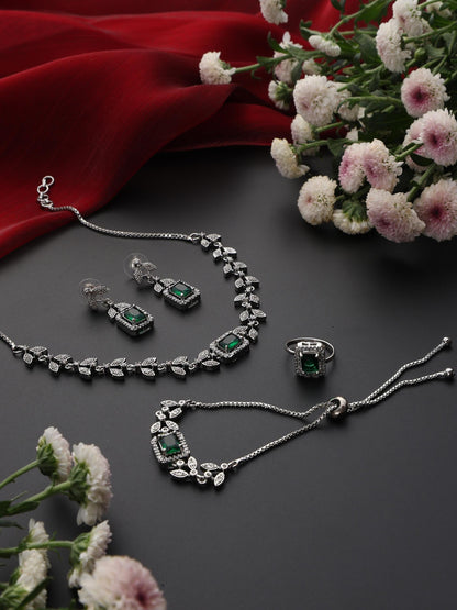 Dhiyona ST SET - Green Petal Diamond Necklace, Earring, Ring, Bracelet