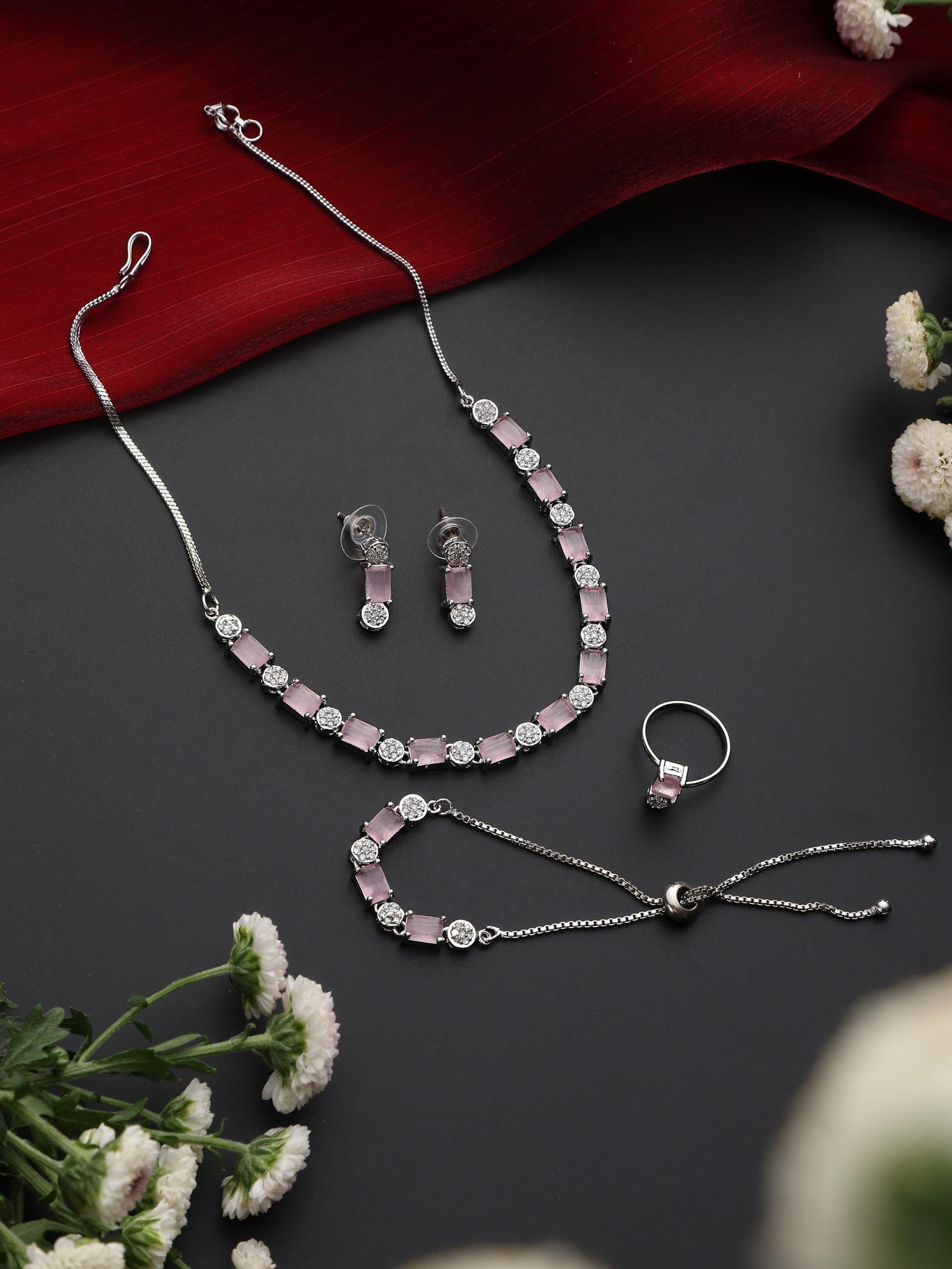 Dhiyona ST SET - Pink Diamond Necklace, Earring, Ring, Bracelet