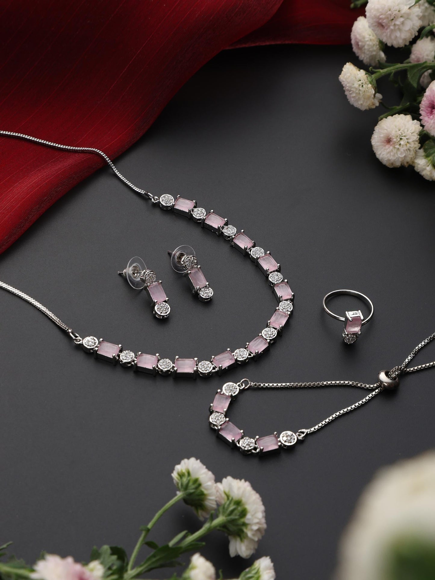 Dhiyona ST SET - Pink Diamond Necklace, Earring, Ring, Bracelet