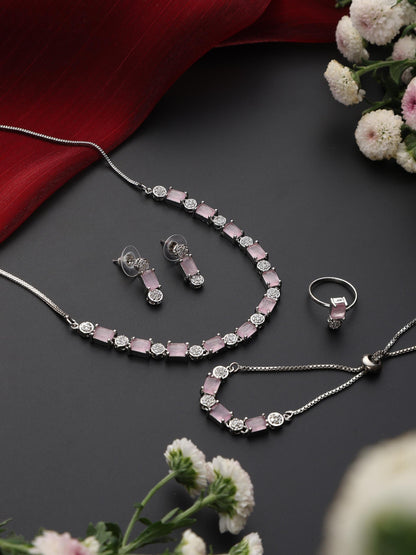 Dhiyona ST SET - Pink Diamond Necklace, Earring, Ring, Bracelet