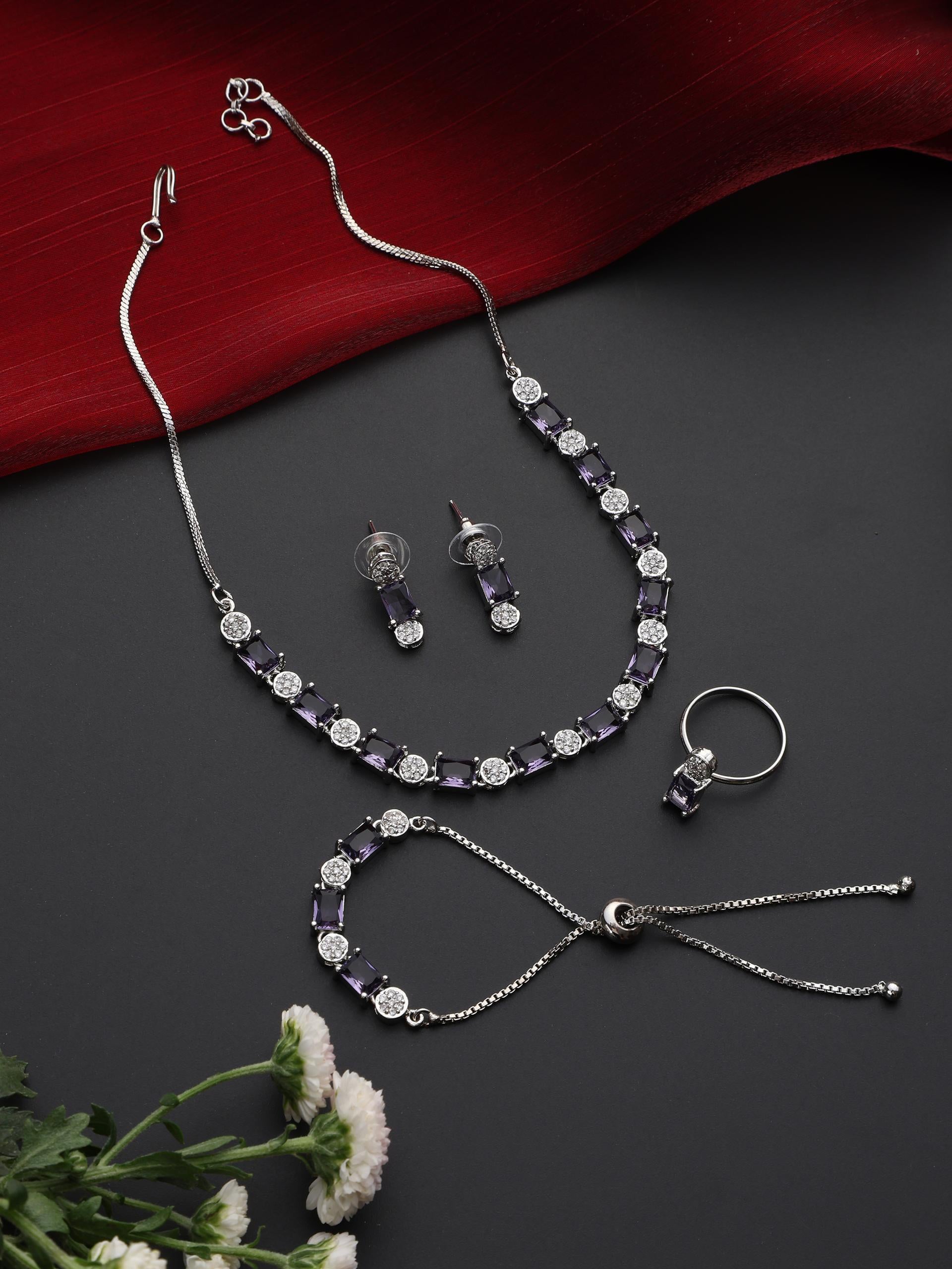 Dhiyona ST SET - Purple Diamond Necklace, Earring, Ring, Bracelet