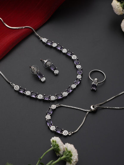 Dhiyona ST SET - Purple Diamond Necklace, Earring, Ring, Bracelet