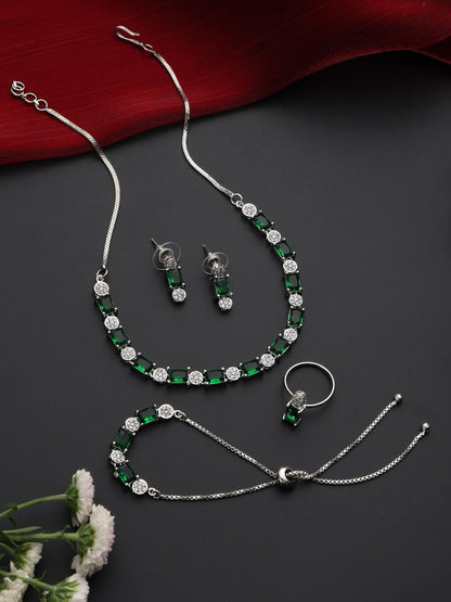 Dhiyona ST SET - Green Diamond Necklace, Earring, Ring, Bracelet