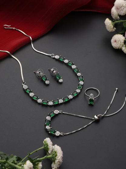 Dhiyona ST SET - Green Diamond Necklace, Earring, Ring, Bracelet