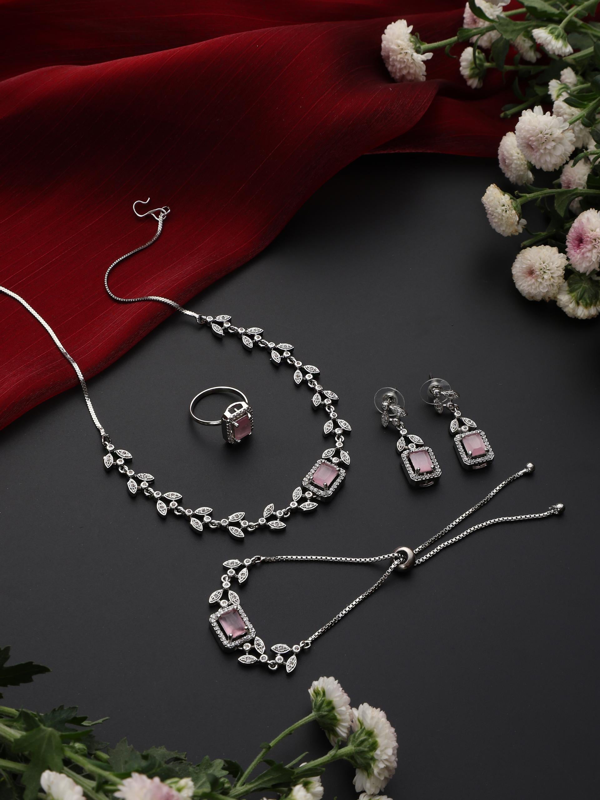 Dhiyona ST SET - Pink Petal Diamond Necklace, Earring, Ring, Bracelet