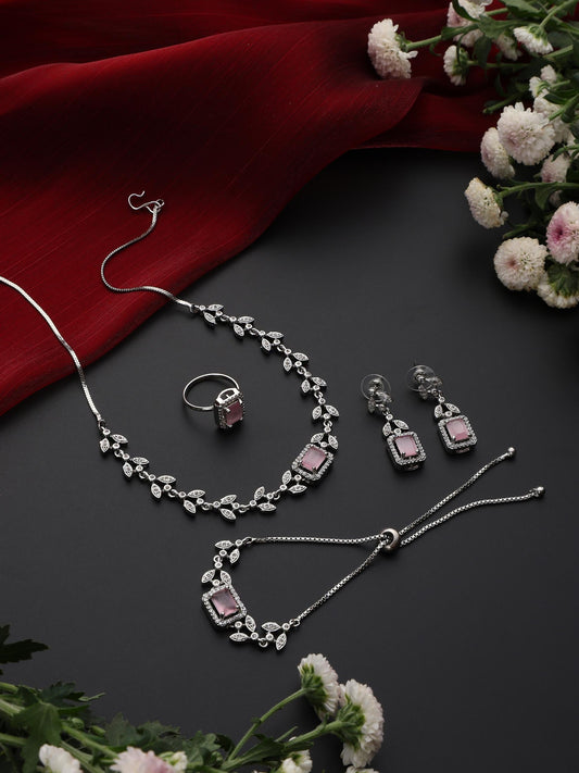 Dhiyona ST SET - Pink Petal Diamond Necklace, Earring, Ring, Bracelet