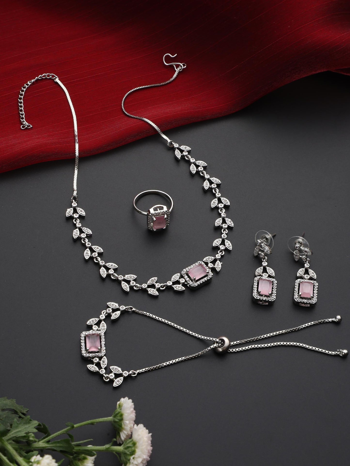 Dhiyona ST SET - Pink Petal Diamond Necklace, Earring, Ring, Bracelet