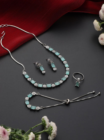 Dhiyona ST SET - Light Blue Diamond Necklace, Earring, Ring, Bracelet