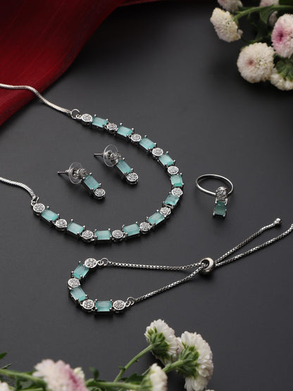 Dhiyona ST SET - Light Blue Diamond Necklace, Earring, Ring, Bracelet