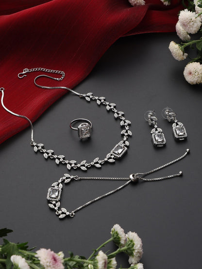 Dhiyona ST SET - White Petal Diamond Necklace, Earring, Ring, Bracelet