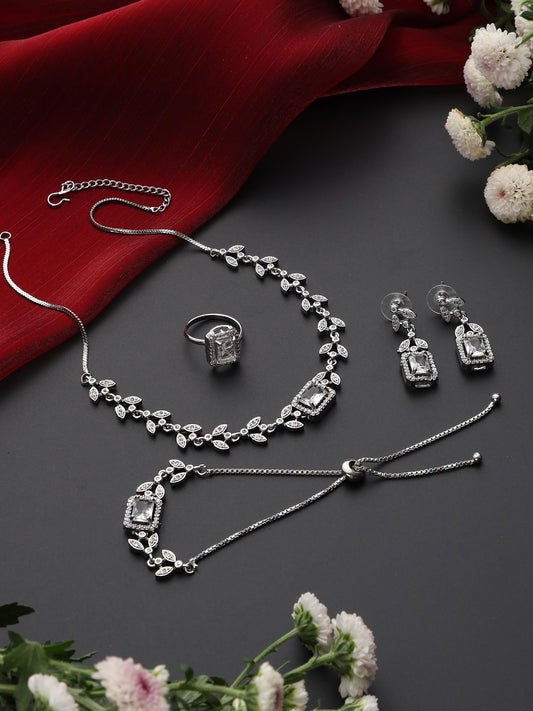 Dhiyona ST SET - White Petal Diamond Necklace, Earring, Ring, Bracelet