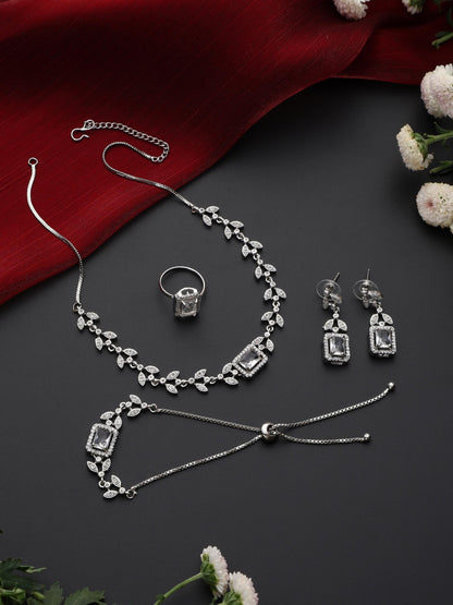 Dhiyona ST SET - White Petal Diamond Necklace, Earring, Ring, Bracelet