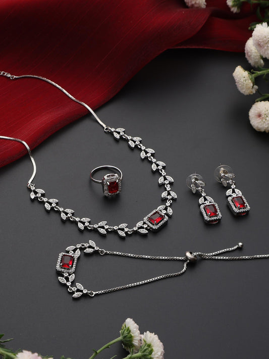 Dhiyona ST SET - Red Petal Diamond Necklace, Earring, Ring, Bracelet