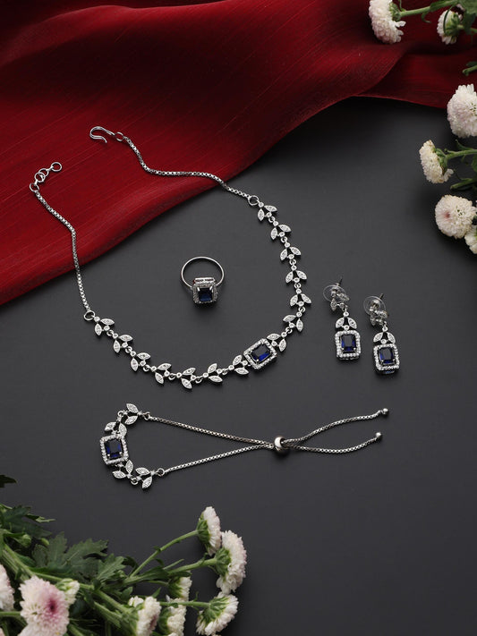 Dhiyona ST SET - Blue Petal Diamond Necklace, Earring, Ring, Bracelet