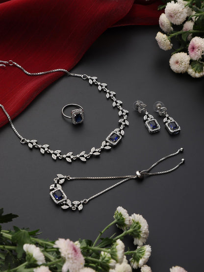 Dhiyona ST SET - Blue Petal Diamond Necklace, Earring, Ring, Bracelet