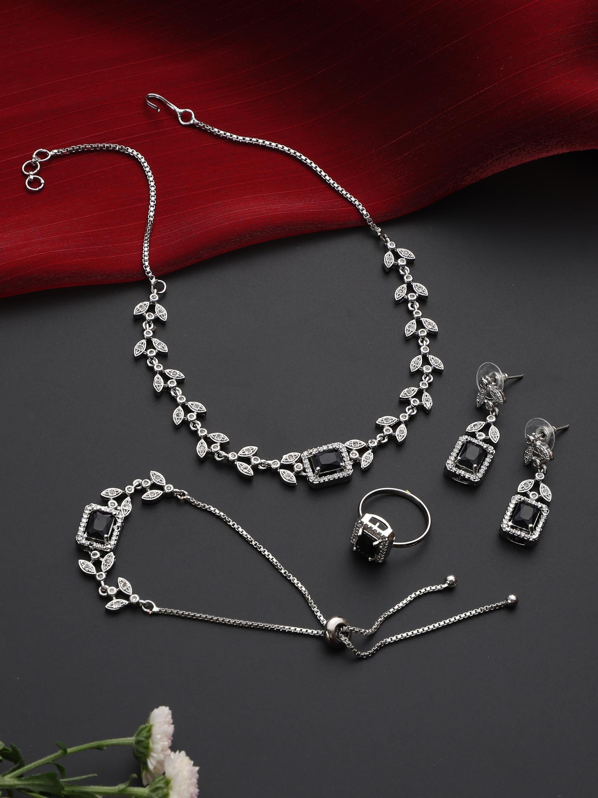 Dhiyona ST SET - Black Petal Diamond Necklace, Earring, Ring, Bracelet