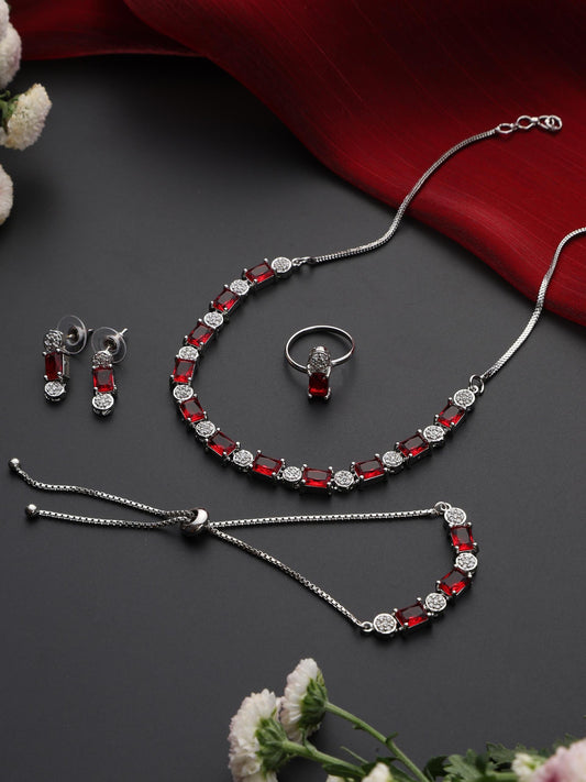 Dhiyona ST SET - Red Diamond Necklace, Earring, Ring, Bracelet