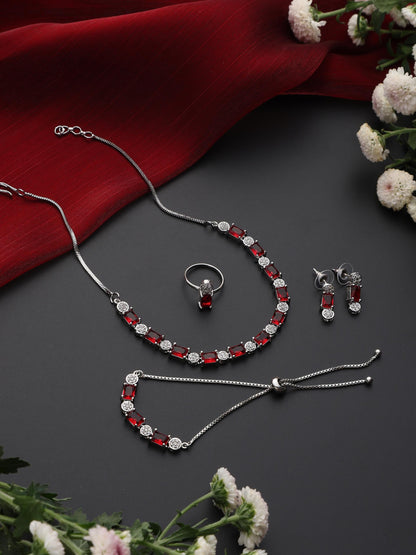 Dhiyona ST SET - Red Diamond Necklace, Earring, Ring, Bracelet