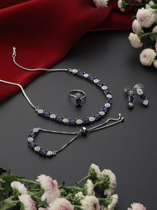Dhiyona ST SET - Blue Diamond Necklace, Earring, Ring, Bracelet