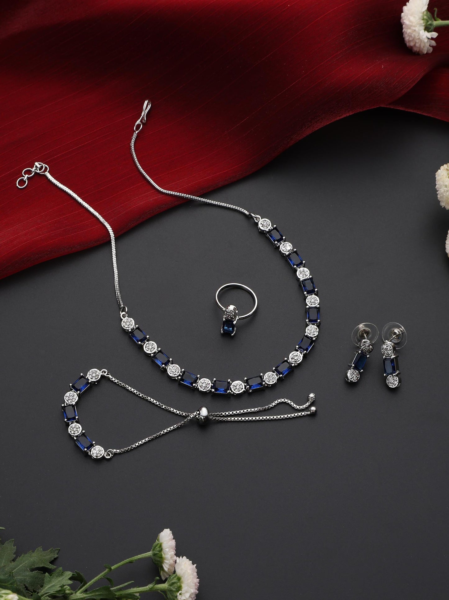 Dhiyona ST SET - Blue Diamond Necklace, Earring, Ring, Bracelet