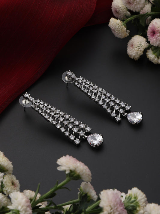 Dhiyona ST Diamond Lines With White Blue Drop Earring