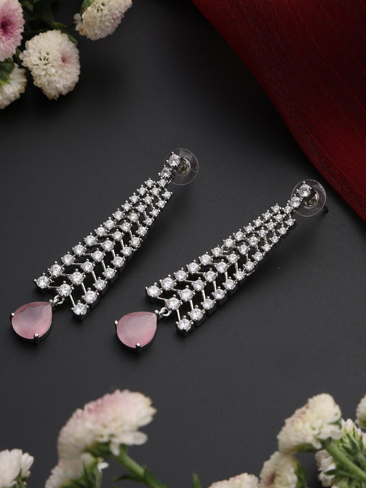 Dhiyona ST Diamond Lines With Pink Drop Earring