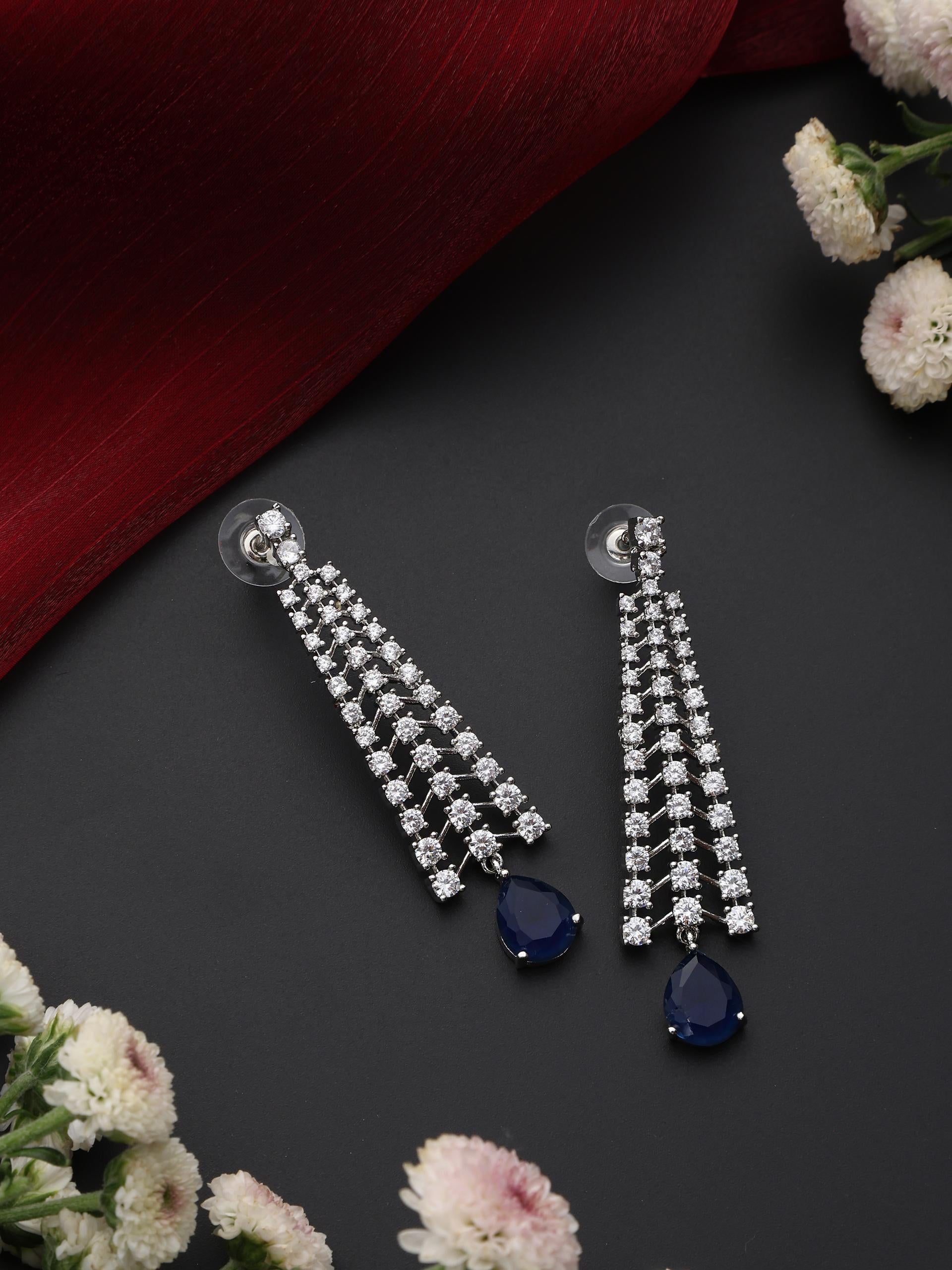 Dhiyona ST Diamond Lines With Blue Drop Earring