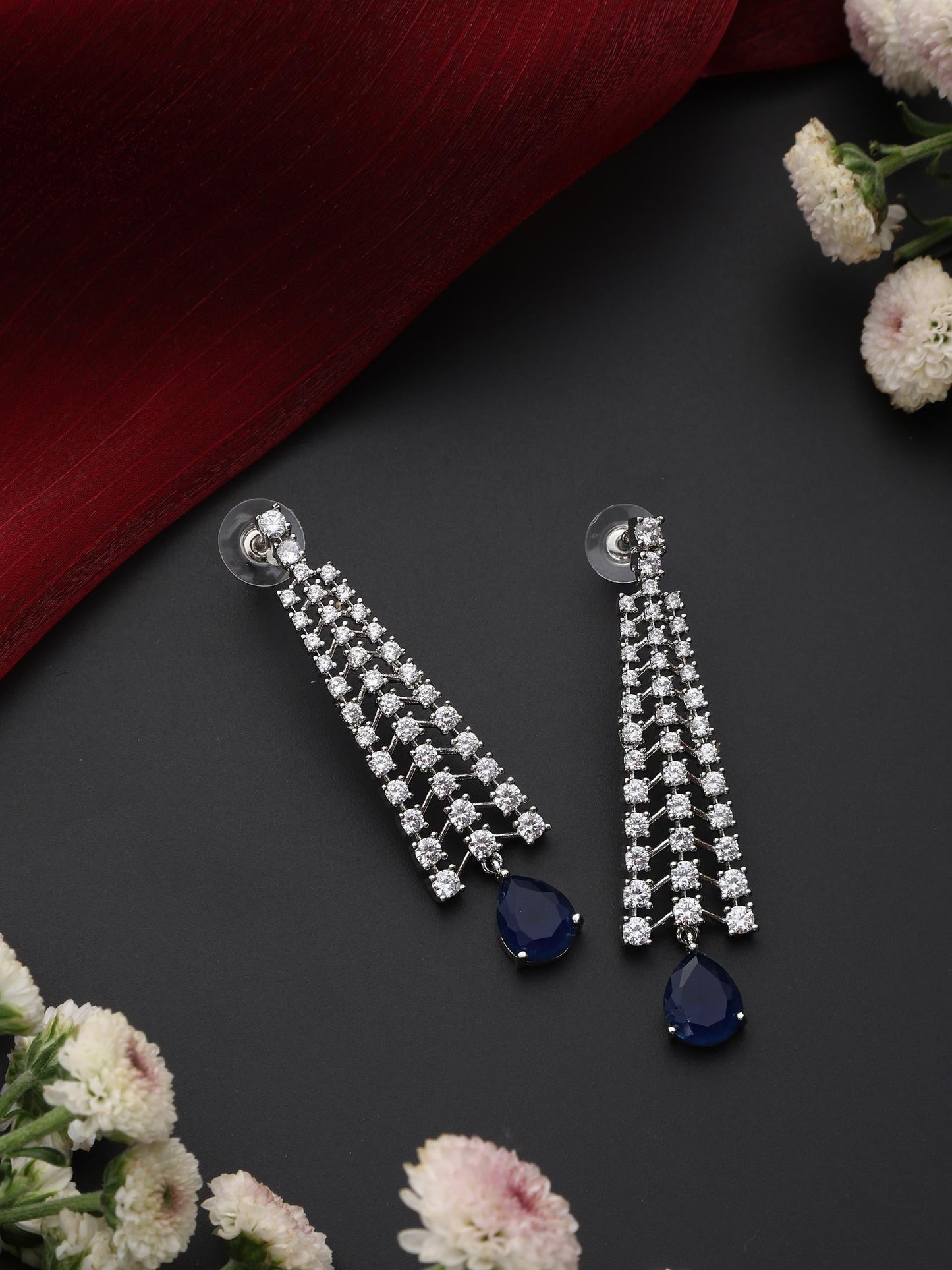 Dhiyona ST Diamond Lines With Blue Drop Earring