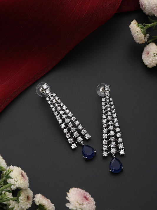 Dhiyona ST Diamond Lines With Blue Drop Earring