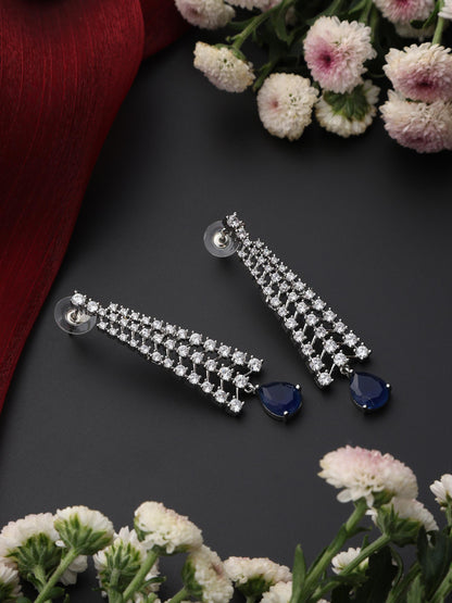 Dhiyona ST Diamond Lines With Blue Drop Earring