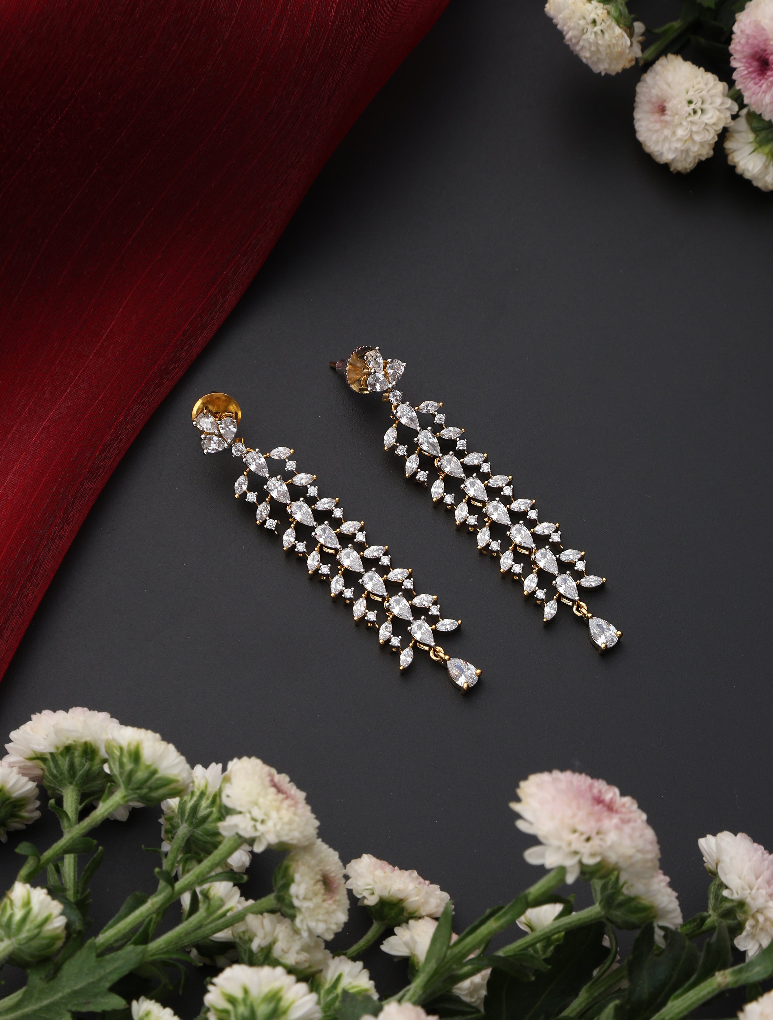 Dhiyona ST Long Gold and AD Earring