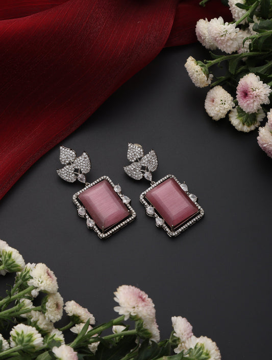 Dhiyona ST Rose Square American Diamond Hanging Earrings