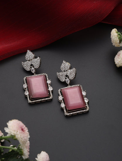 Dhiyona ST Rose Square American Diamond Hanging Earrings