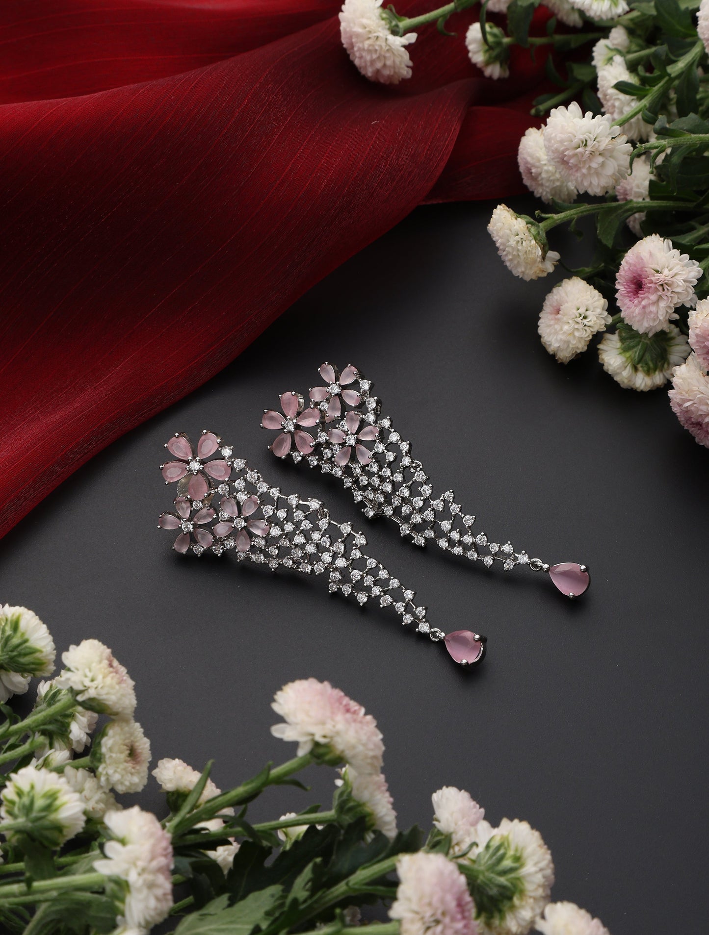 Dhiyona ST Rose Triangle American Diamond Hanging Earrings